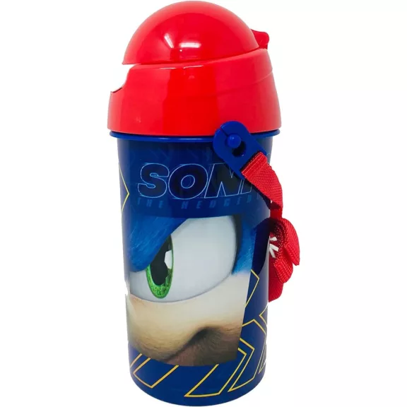 Sonic a sündisznó Speed műanyag szívószálas kulacs akasztóval 500 ml