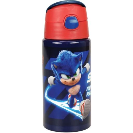 Sonic a sündisznó Brawn alumínium szívószálas kulacs akasztóval 500 ml