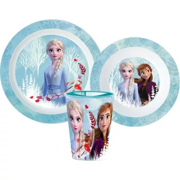   Disney Jégvarázs Blue Forest étkészlet, micro műanyag szett, pohárral 260 ml