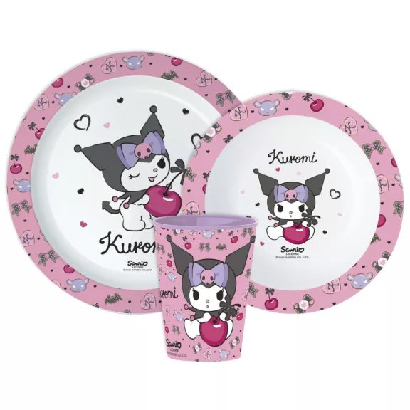 Hello Kitty Kuromi étkészlet, micro műanyag szett, pohárral 260 ml Hello Kitty Kuromi étkészlet, micro műanyag szett, pohárral 260 ml