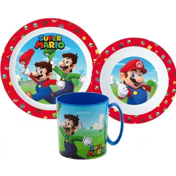   Super Mario Mushroom Kingdom étkészlet, micro műanyag szett bögrével 350 ml
