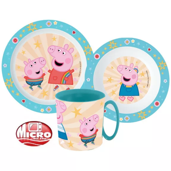 Peppa malac Kindness étkészlet, micro műanyag szett bögrével 350 ml Peppa malac Kindness étkészlet, micro műanyag szett bögrével 350 ml