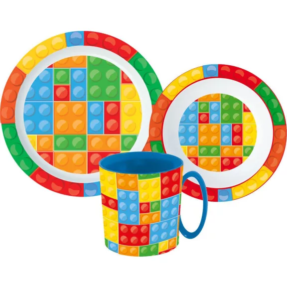 Lego mintázatú Bricks étkészlet, micro műanyag szett bögrével 350 ml Lego mintázatú Bricks étkészlet, micro műanyag szett bögrével 350 ml