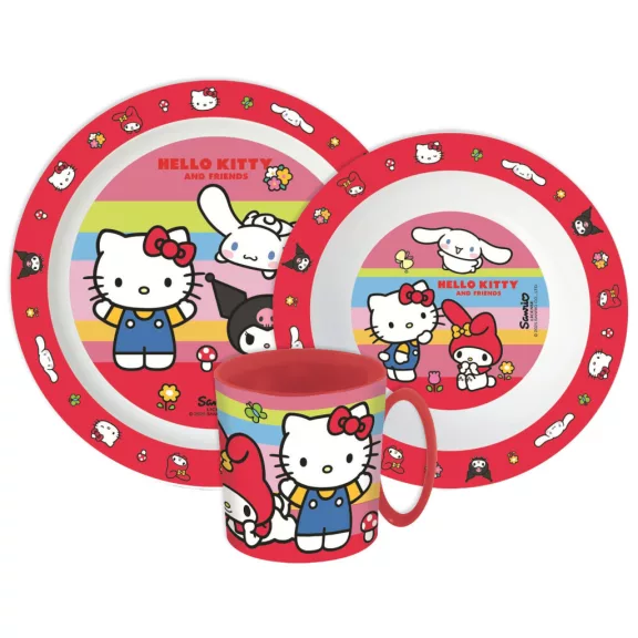 Hello Kitty And Friends étkészlet, micro műanyag szett bögrével 390 ml Hello Kitty And Friends étkészlet, micro műanyag szett bögrével 390 ml