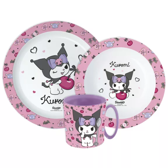 Hello Kitty Kuromi étkészlet, micro műanyag szett bögrével 390 ml Hello Kitty Kuromi étkészlet, micro műanyag szett bögrével 390 ml