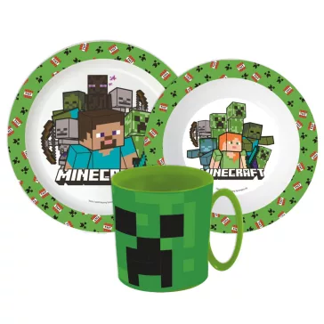   Minecraft Pixelcraft étkészlet, micro műanyag szett bögrével 390 ml 