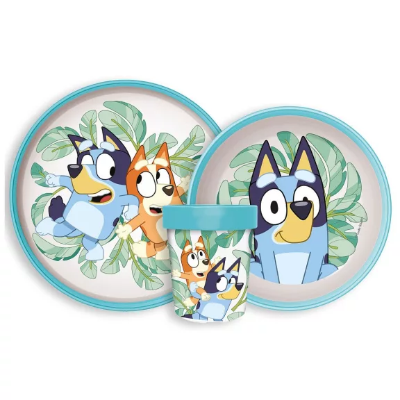Bluey Tropical csúszásmentes étkészlet, micro műanyag szett Bluey Tropical csúszásmentes étkészlet, micro műanyag szett