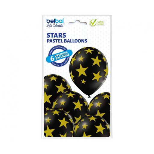 Csillagos Black Star léggömb, lufi szett 6 db-os 30 cm (12 inch)