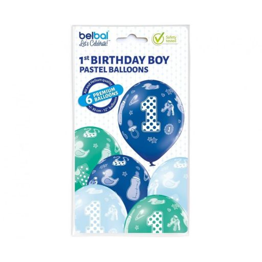 Első születésnap Boy léggömb, lufi 6 db-os 12 inch (30cm)