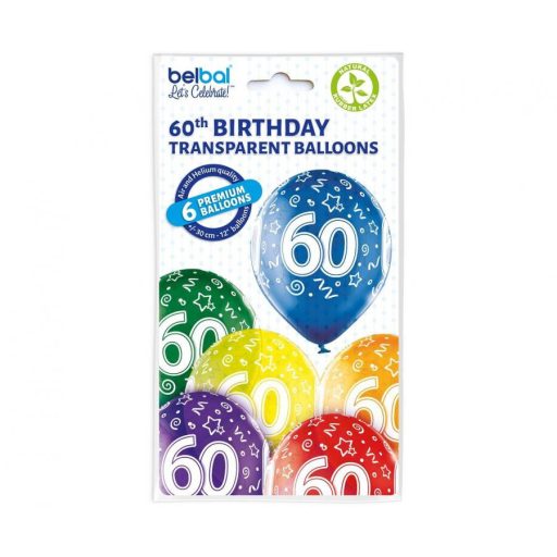 Happy Birthday 60 Colorful léggömb, lufi 6 db-os 12 inch (30cm)