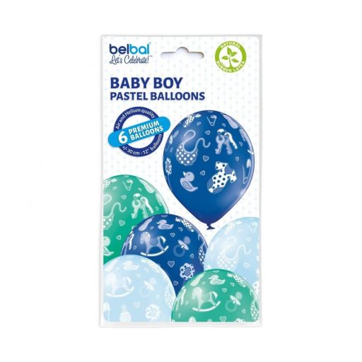 Kék Baby Boy léggömb, lufi 6 db-os 12 inch (30cm)