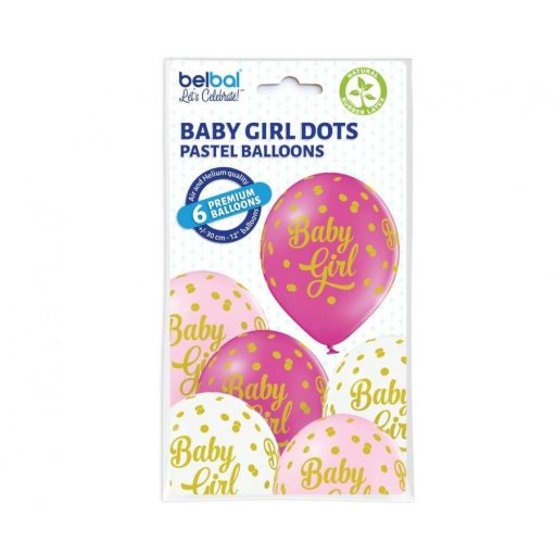 Baby Girl Dots léggömb, lufi 6 db-os 12 inch (30cm)