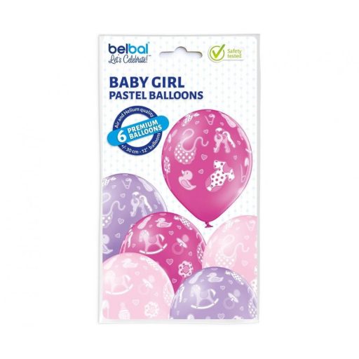 Rózsaszín Baby Girl léggömb, lufi 6 db-os 12 inch (30cm)