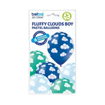   Felhő Fluffy Clouds Boy léggömb, lufi 6 db-os 12 inch (30 cm)