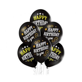 Happy Birthday Black léggömb, lufi 6 db-os 12 inch (30cm)
