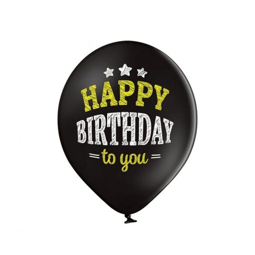Happy Birthday Black léggömb, lufi 6 db-os 12 inch (30cm)