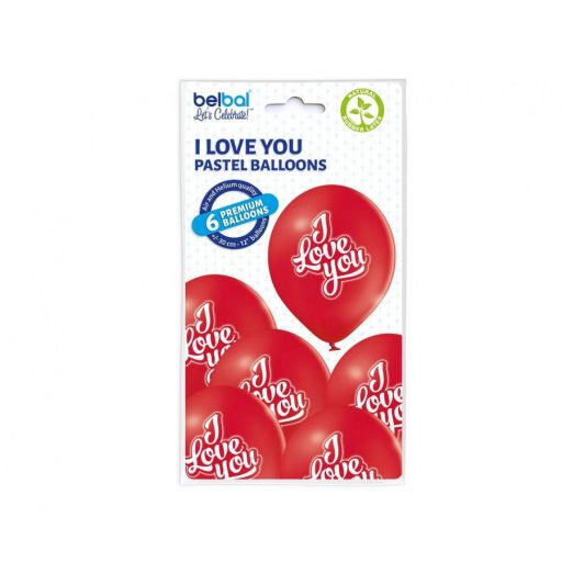 I Love You Red léggömb, lufi 6 db-os 12 inch (30 cm)
