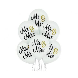Esküvő Mr & Mrs léggömb, lufi 6 db-os 12 inch (30cm)