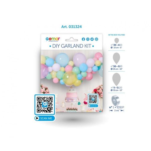 Színes Pastel léggömb, lufi girland szett 65 db-os