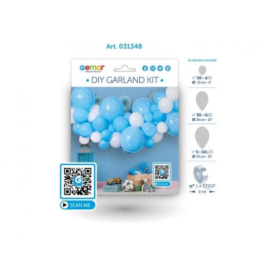 Kék Baby Blue léggömb, lufi girland szett 65 db-os