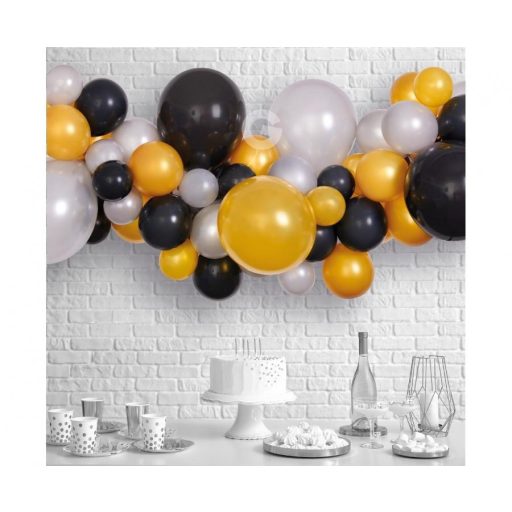 Színes Silver-Gold-Black léggömb, lufi girland szett 65 db-os