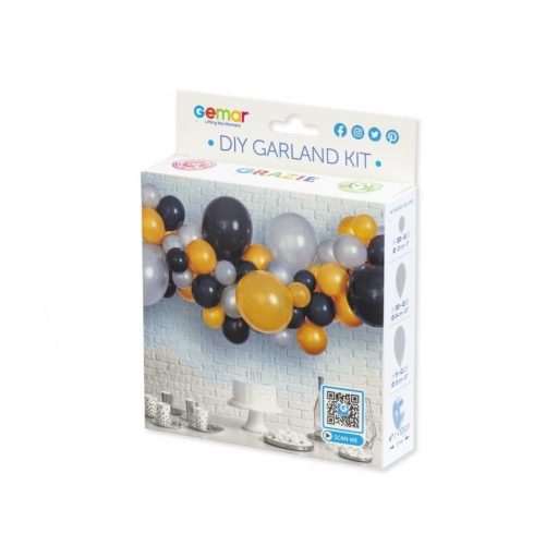 Színes Silver-Gold-Black léggömb, lufi girland szett 65 db-os
