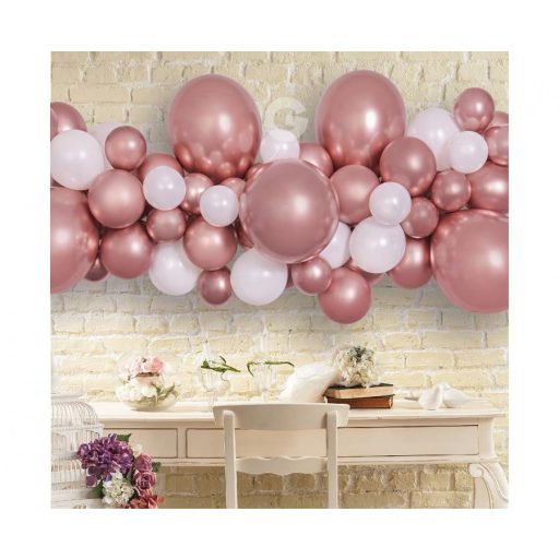 Színes Rose Gold léggömb, lufi girland szett 65 db-os