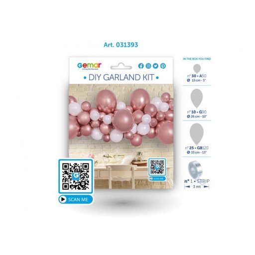 Színes Rose Gold léggömb, lufi girland szett 65 db-os