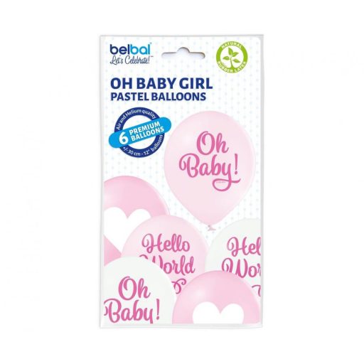 Oh Baby Girl Pastel léggömb, lufi 6 db-os 12 inch (30cm)