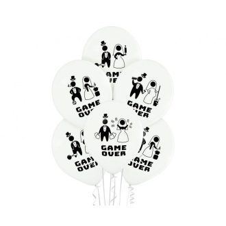 Game Over White léggömb, lufi 6 db-os 12 inch (30 cm)