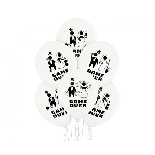 Game Over White léggömb, lufi 6 db-os 12 inch (30 cm)