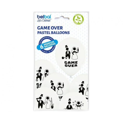Game Over White léggömb, lufi 6 db-os 12 inch (30 cm)