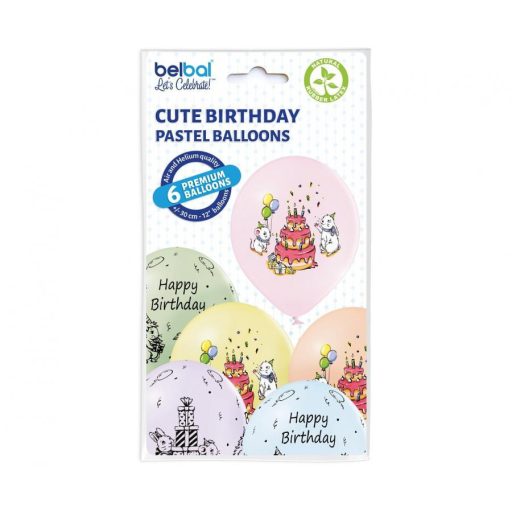 Happy Birthday Cute léggömb, lufi 6 db-os 12 inch (30cm)