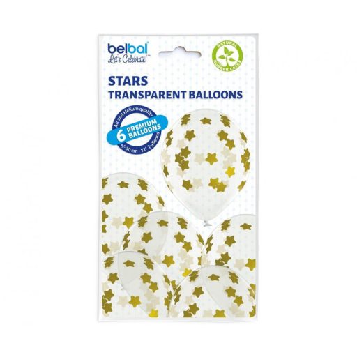 Csillagos Stars léggömb, lufi szett 6 db-os 30 cm (12 inch)
