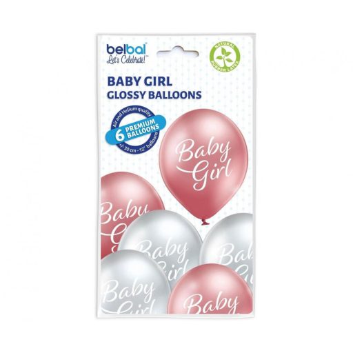 Baby Girl Glossy léggömb, lufi 6 db-os 12 inch (30cm)