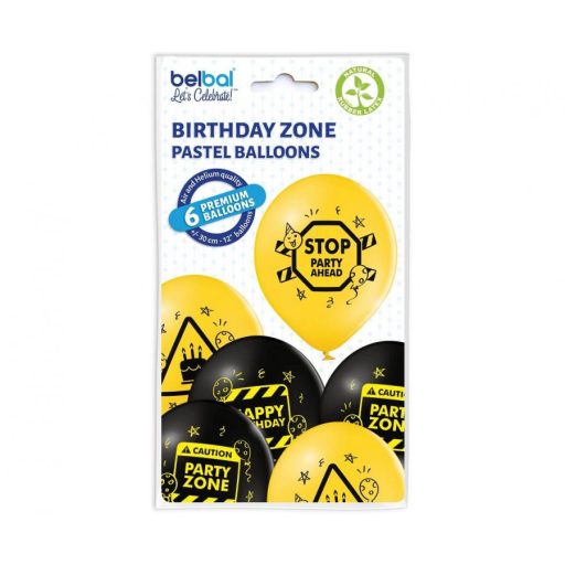Birthday Zone léggömb, lufi 6 db-os 12 inch (30 cm)