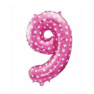 Rózsaszín Pink with Hearts 9-es szám fólia lufi 61 cm