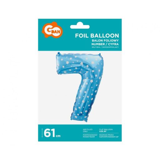 Kék Blue with Stars 7-es szám fólia lufi 61 cm