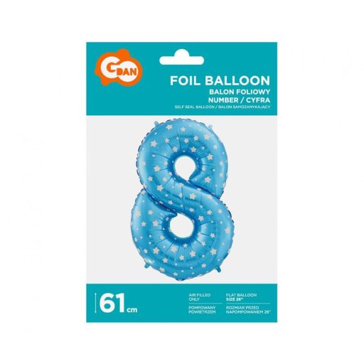 Kék Blue with Stars 8-as szám fólia lufi 61 cm
