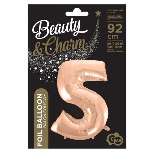 Rose Gold 5-ös szám fólia lufi 92 cm