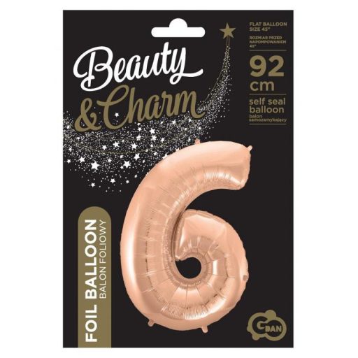 Rose Gold 6-os szám fólia lufi 92 cm