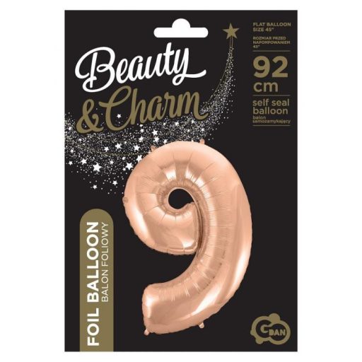 Rose Gold 9-es szám fólia lufi 92 cm