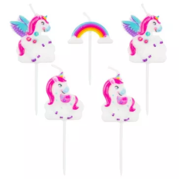 Unikornis Rainbow tortagyertya, gyertya szett 5 db-os