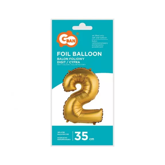 Arany Gold Matt 2-es mini szám fólia lufi 35 cm
