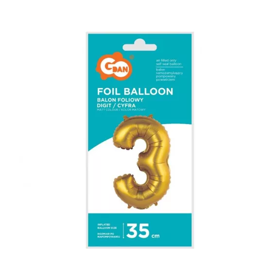 Arany Gold Matt 3-as mini szám fólia lufi 35 cm