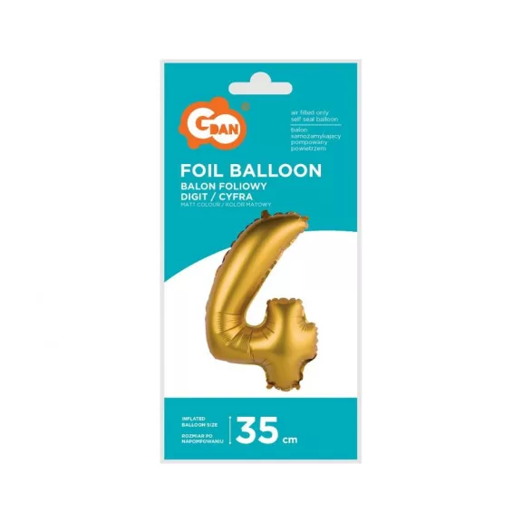 Arany Gold Matt 4-es mini szám fólia lufi 35 cm