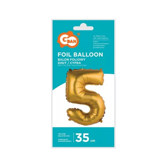 Arany Gold Matt 5-ös mini szám fólia lufi 35 cm