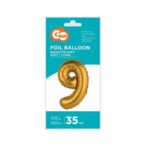 Arany Gold Matt 9-es mini szám fólia lufi 35 cm