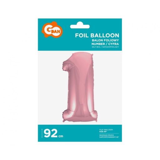Rózsaszín Light Pink 1-es szám fólia lufi 92 cm