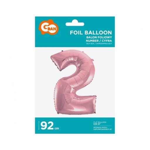 Rózsaszín Light Pink 2-es szám fólia lufi 92 cm
